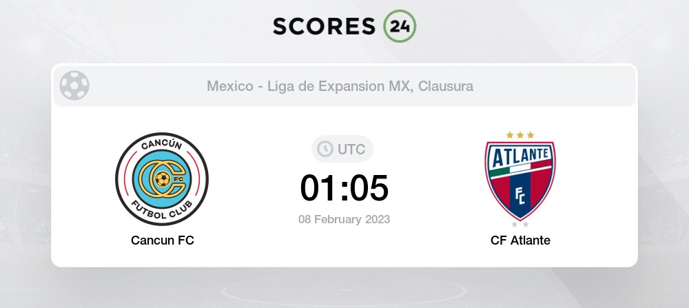 Cancun FC vs CF Atlante - Head to Head for 8 February 2023 01:05 Football