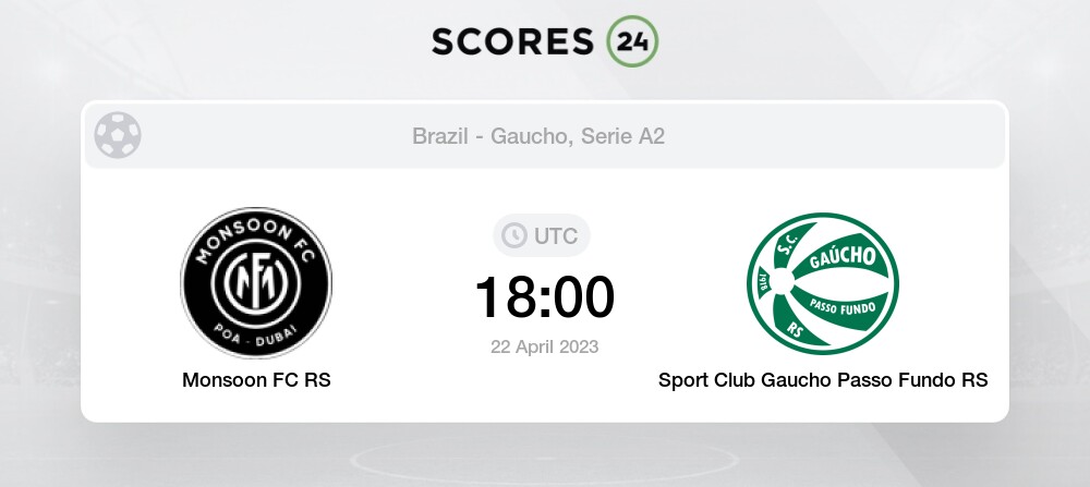 Monsoon FC RS vs Sport Club Gaucho Passo Fundo RS Live Stream & Results  today 22/04/2023 18:00 Football