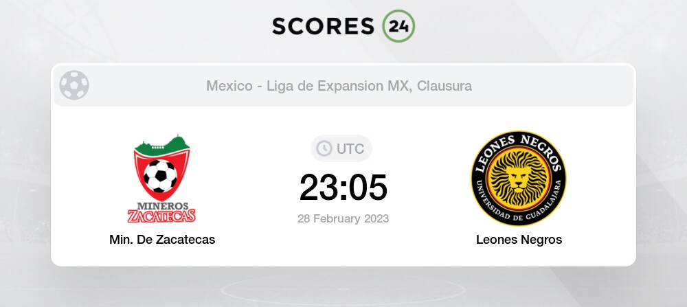 Min. De Zacatecas vs Leones Negros - Head to Head for 28 February 2023  23:05 Football