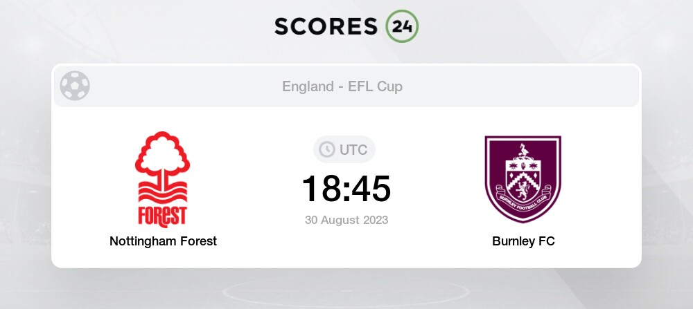 Nottingham Forest Vs Burnley FC 30/08/2023 18:45 Football Events & Result