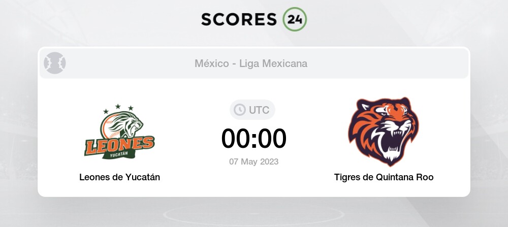 Leones de Yucatán vs Tigres de Quintana Roo 7 Mayo 2023 00:00 Béisbol H2H  Historial de partidos