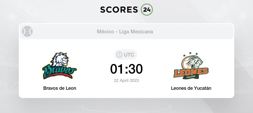 Bravos de Leon vs Leones de Yucatán 22 Abril 2023 01:30 Béisbol H2H  Historial de partidos