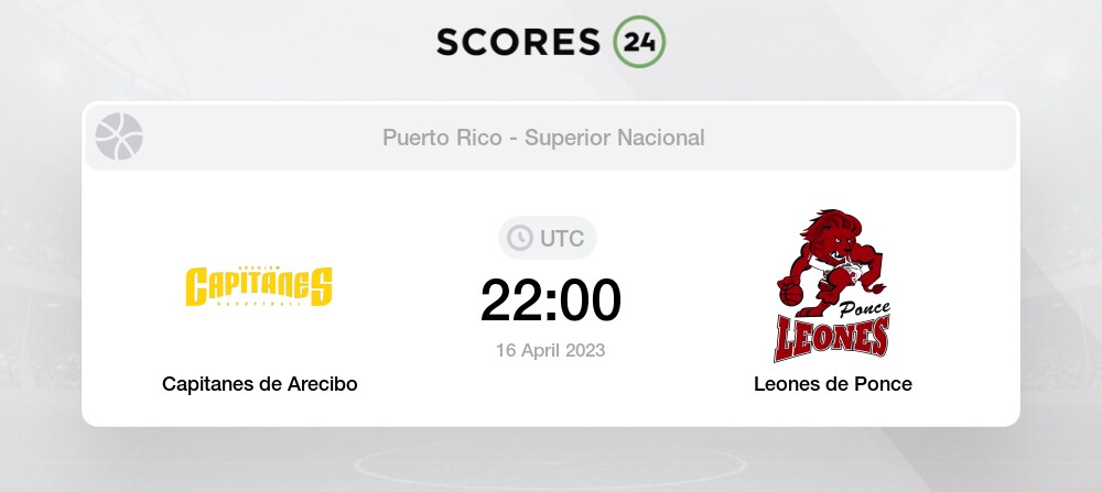 Capitanes de Arecibo vs Leones de Ponce eventos y resultado del partido  16/04/2023 22:00 Baloncesto