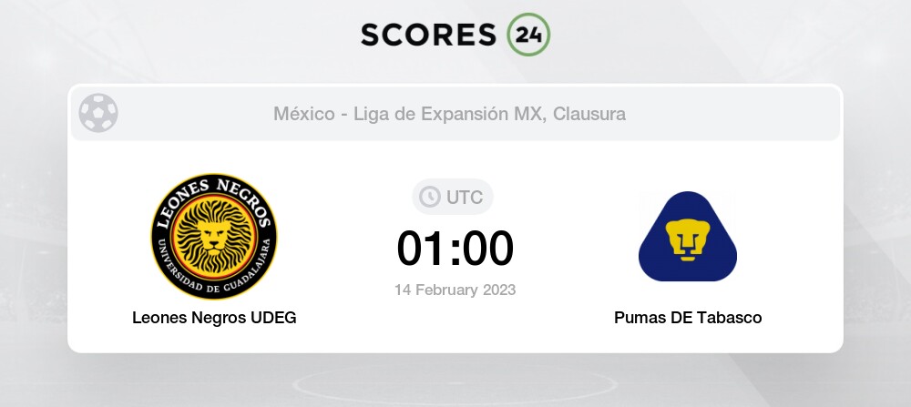 Leones Negros UDEG vs Pumas DE Tabasco eventos y resultado del partido  14/02/2023 01:00 Fútbol