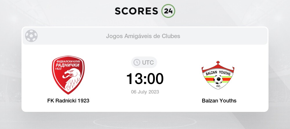 FK Radnicki 1923 vs Balzan Youths 6/07/2023 13:00 Futebol eventos e  resultados