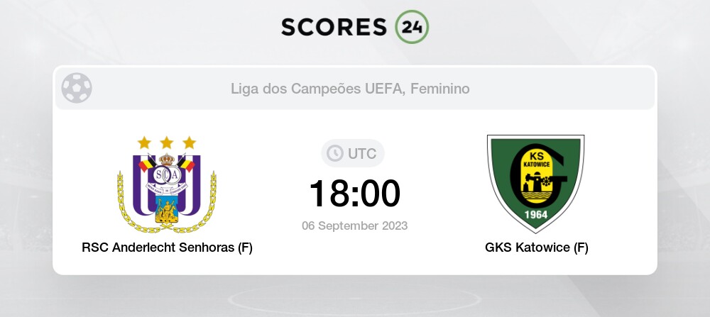 RSC Anderlecht Senhoras (F) vs GKS Katowice (F) 6 September 2023 18:00  Futebol Probabilidades