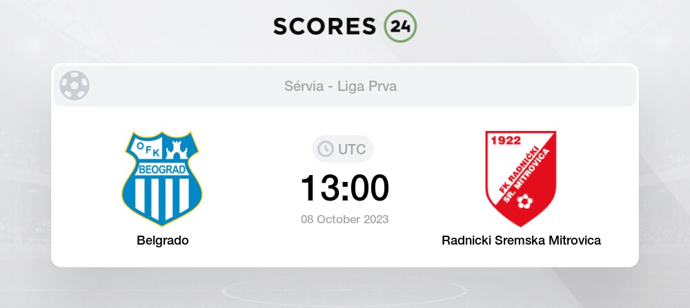Belgrado vs Radnicki Sremska Mitrovica Futebol Transmissão ao vivo e  resultados 7/10/2023 13:00