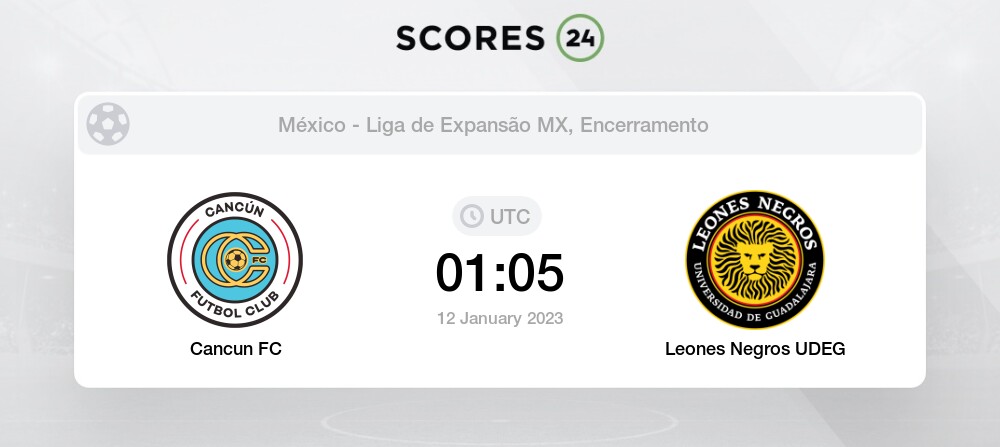 Cancun FC vs Leones Negros UDEG 12/01/2023 01:05 Futebol eventos e  resultados