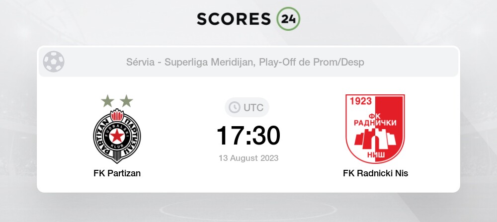 FK Partizan vs FK Radnicki Nis Palpites em hoje 13 August 2023 Futebol