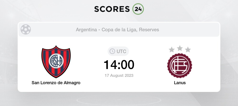 San Lorenzo de Almagro vs Lanus 17/08/2023 14:00 Futebol eventos e  resultados