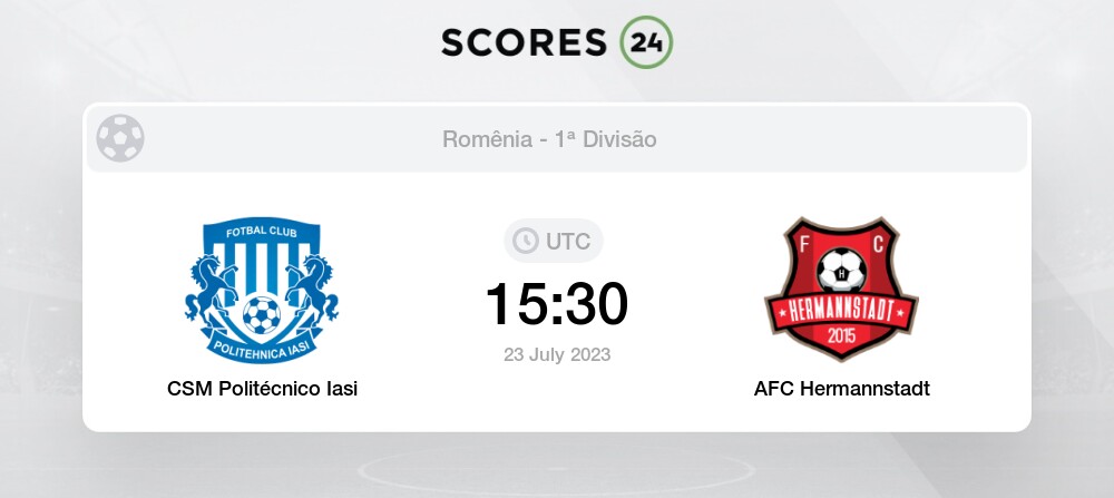 CSM Politécnico Iasi vs AFC Hermannstadt 23 July 2023 15:30 Futebol  Probabilidades