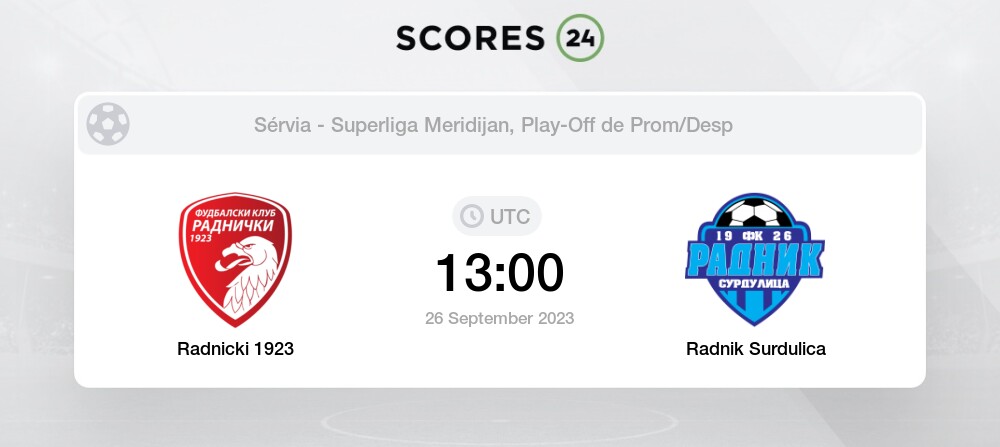 Radnicki 1923 vs Radnik Surdulica 26 September 2023 13:00 Futebol