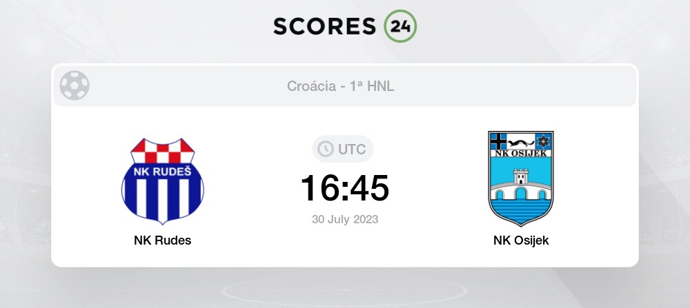 NK Rudes vs NK Osijek 30/07/2023 16:45 Futebol eventos e resultados